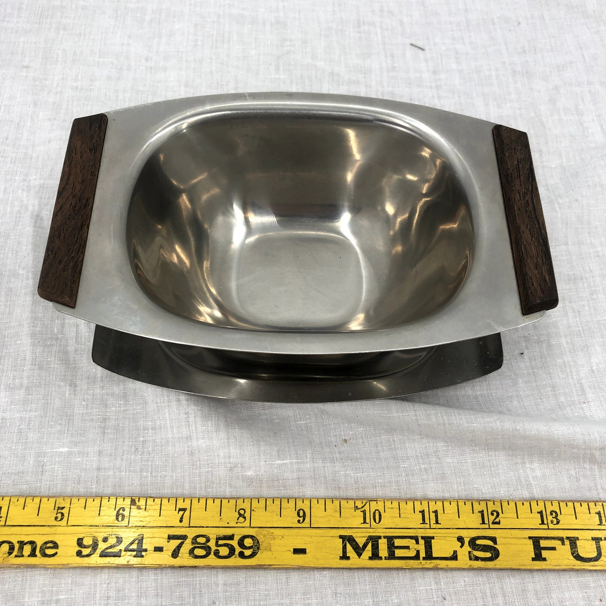 Danish One PIece Silver Tone Stainless Steel Wood Gravy Boat Midcentury Modern
