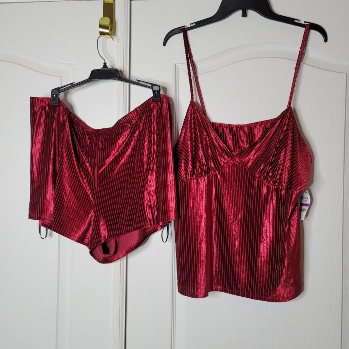 INC Ribbed Velvet Top Pajama Shorts Set Cherry Pie Size XXLarge