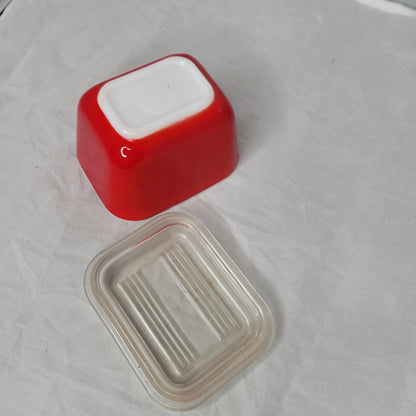 PYREX red refrigerator container storage glass dish lid VINTAGE 4 1/4" x 3 1/4"