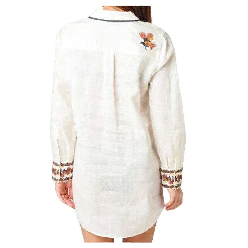Tory Burch Embroidered Beach Shirt Top Sz XS/Extra Small in Ivory Multi NWT
