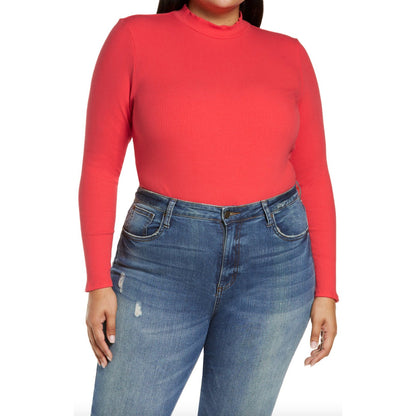 BP. Red Poinsettia Ribbed Winter Bodysuit Plus Size 1X