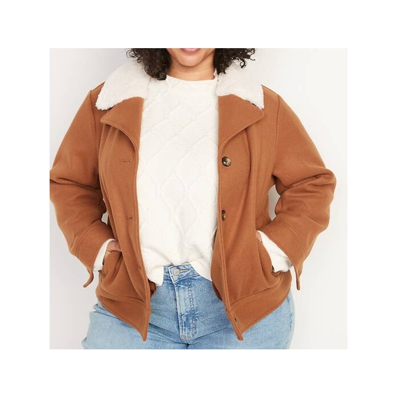 Old Navy NEW Size XXL Brown Sherpa Faux Fleece Collar button Up coat jacket