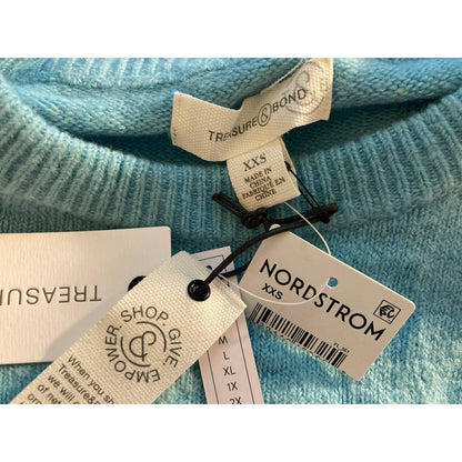 Treasure & Bond Cozy Crew Neck Sweater Ribbed Trim Sz XXS/2XS Blue Milky NWT