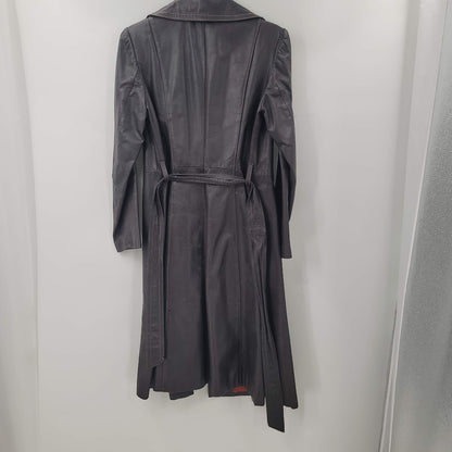 Genuine Leather Uruguay Coat Jacket Long Belted Size 9/10 Lined Wide Lapel