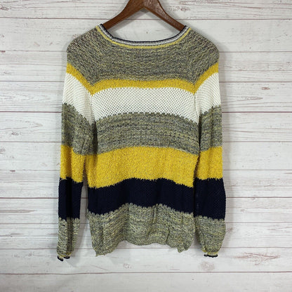 CENY High Low Open Knit Pullover Sweater Size Small Black/Yellow Stripe NWT