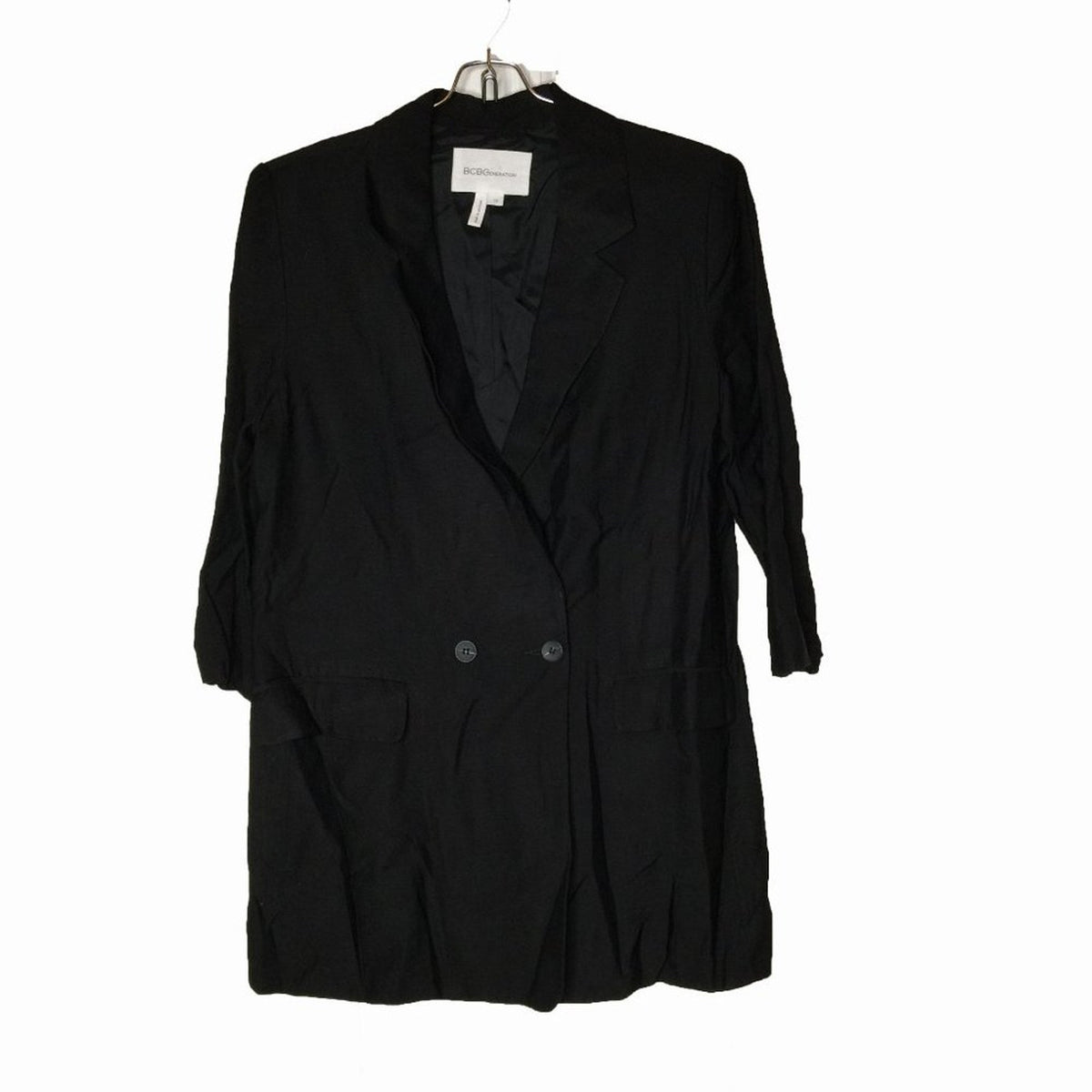BCBGeneration 2 Button Lightweight Summer Blazer Long 3/4 Sleeve V-Neck Black 12