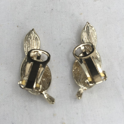 Vintage Golden Twisted Leaf Clip On Earrings Costume Jewelry