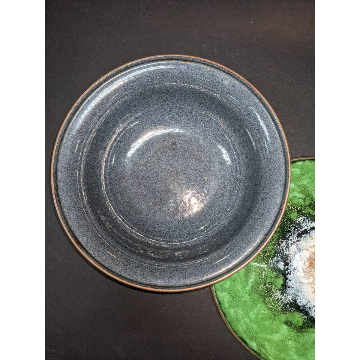 Vintage Nekrassoff Copper Enamelware Serving Dish Bowl with Lid Green