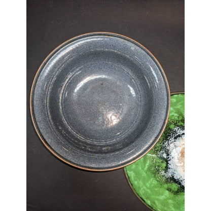 Vintage Nekrassoff Copper Enamelware Serving Dish Bowl with Lid Green