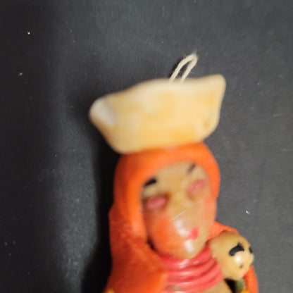 Vintage Handmade Salt Dough Christmas Ornament Peruvian Woman With Baby