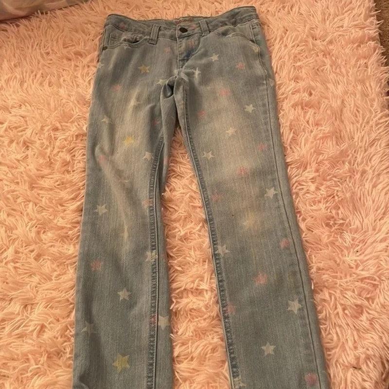 Studio V Vigoss Girls Skinny Jeans Size 12 Light Blue Wash with Pastel Stars NWT