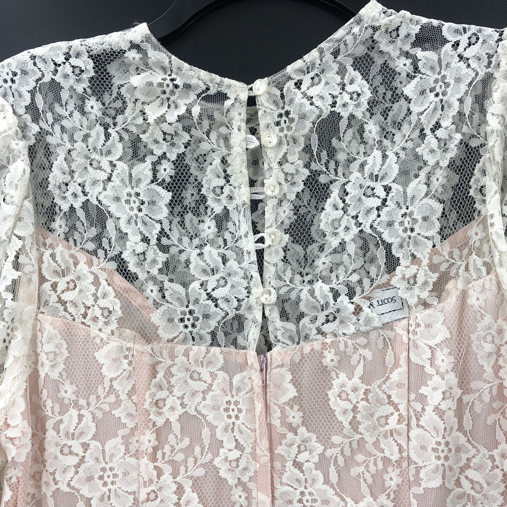 Vintage Scott McClintock Pink Jacquard Lace Drop Waist Bustle Dress 14 Prom Glam