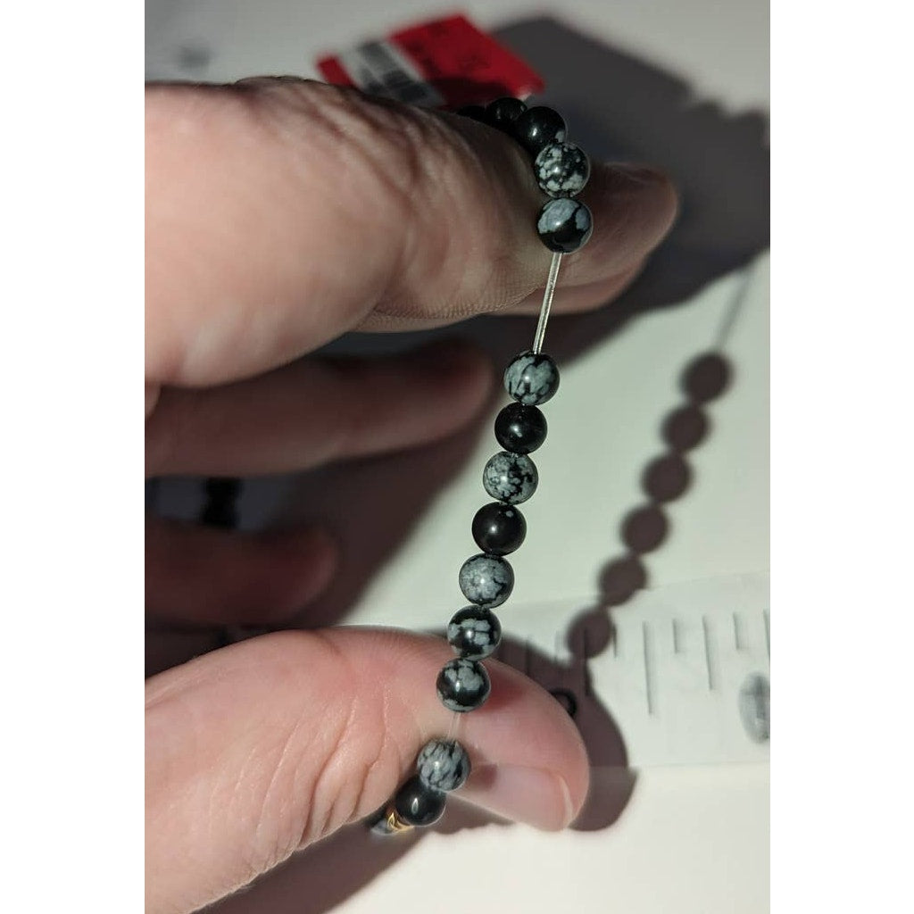 Little Words Project Black Gray Snowflake Stone Beaded Bracelet "MENTOR" Letters