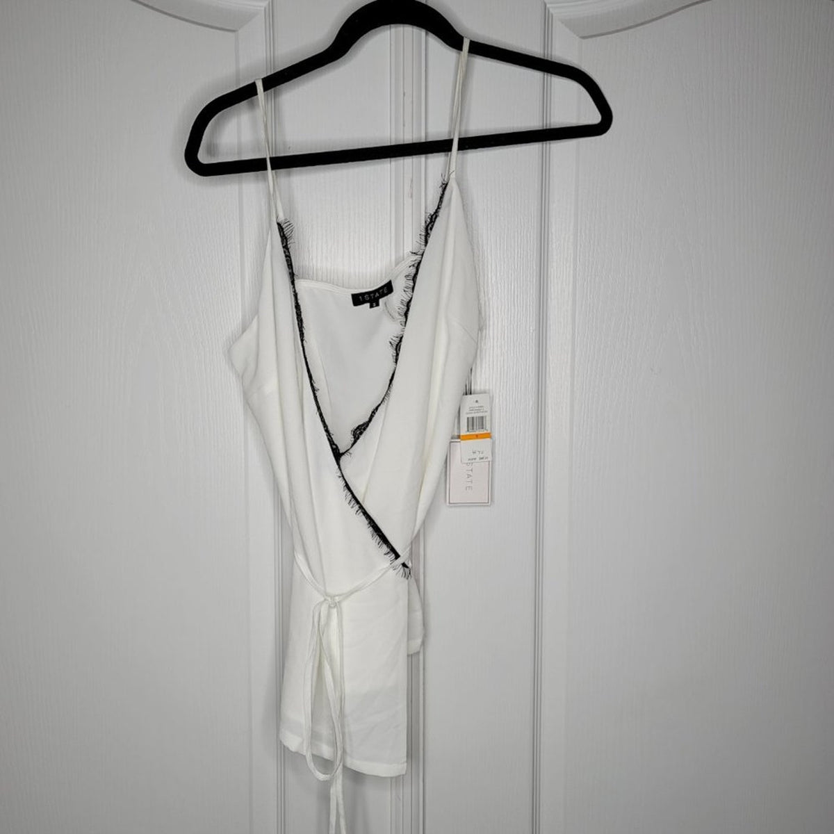1. State Scalloped Trim Neckline Wrap Romance Shirt Top Blouse White Black Small