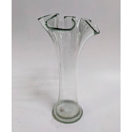 La Mediterranea Spain Blown Ruffled Glass Vase, Green 10' tall  Edge Tulip Vase