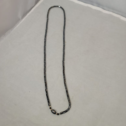 Vintage Hematite 16" Necklace Polished Barrel Shaped Bead Excellent Condition