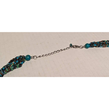 Vintage Cluster Funky Beaded Necklace Glass Wood Costume Jewelry Blue Green BOHO