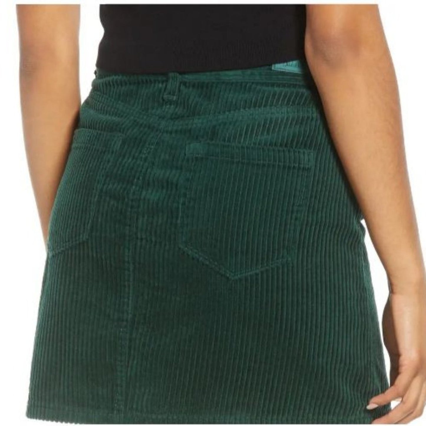 BLANKNYC Corduroy Mini Skirt Zip Fly Button Closure Five-Pocket Emerald 29