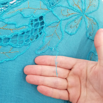 Vintage Blue Teal Coverup Dress Embroidery short sleeve 1980's Medium