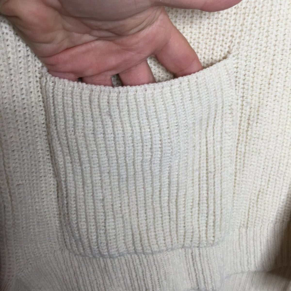 Melloday Knit Pullover Sweater Long Sleeve Crew Neck Two Pocket Ivory NEW Large