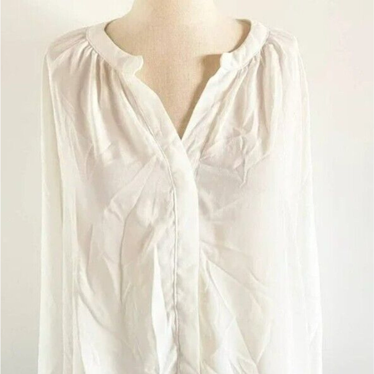 Gibson Long Sleeve V-Neck Button Front Tunic Top Blouse Sz Extra Large Ivory NWT