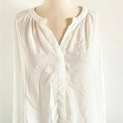 Gibson Long Sleeve V-Neck Button Front Tunic Top Blouse Sz Extra Large Ivory NWT