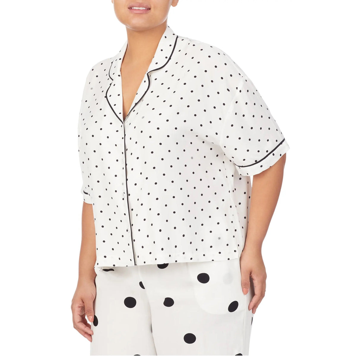 REFINERY29 NWT Piera Crop Pajama Top In Black/white Mini Logo Dot Size 3X
