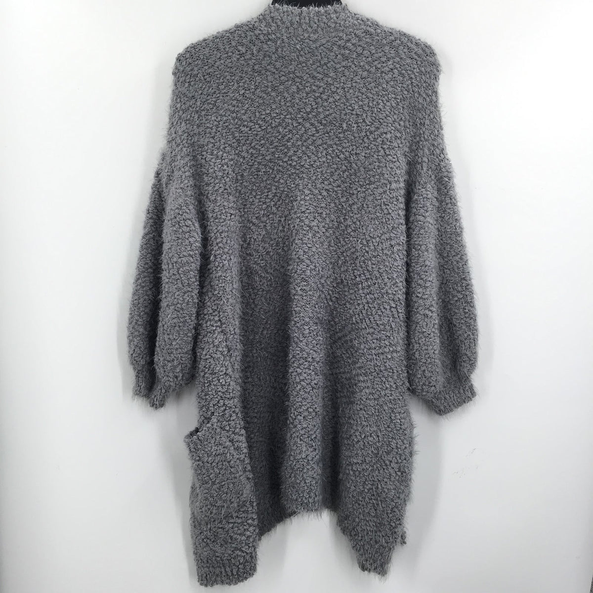 FRNCH Cardigan Sweater Open Front 3/4 Sleeve Two Pockets Solid Grey Small Medium