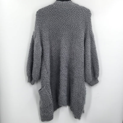 FRNCH Cardigan Sweater Open Front 3/4 Sleeve Two Pockets Solid Grey Small Medium