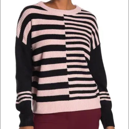 Catherine Malandrino NWT Black Pink Striped Colorblock Pullover Sweater Large