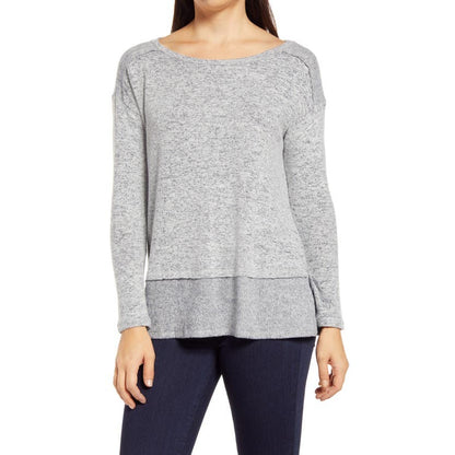 Bobeau Layered Look Tunic Sweater Ribbed Hem Long Sleeve Dew Nightfall X-Large