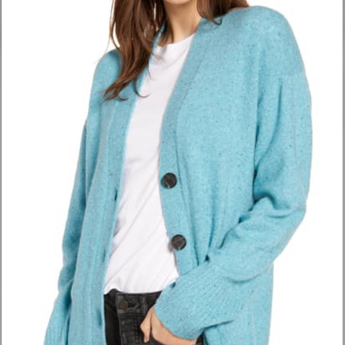 SOMETHING NAVY V-neck Cardigan Teal Sicily Combo Size Small