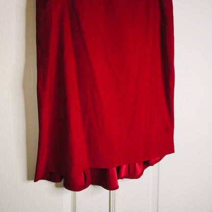 Cato Vintage Faux Suede Hi-Low Knee length Skirt Back Zip Solid Red Size 14