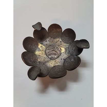 VINTAGE MEXICAN COIN CENTAVOS 1970s ASHTRAY 15 COINS HANDMADE FOLK ART BRASS