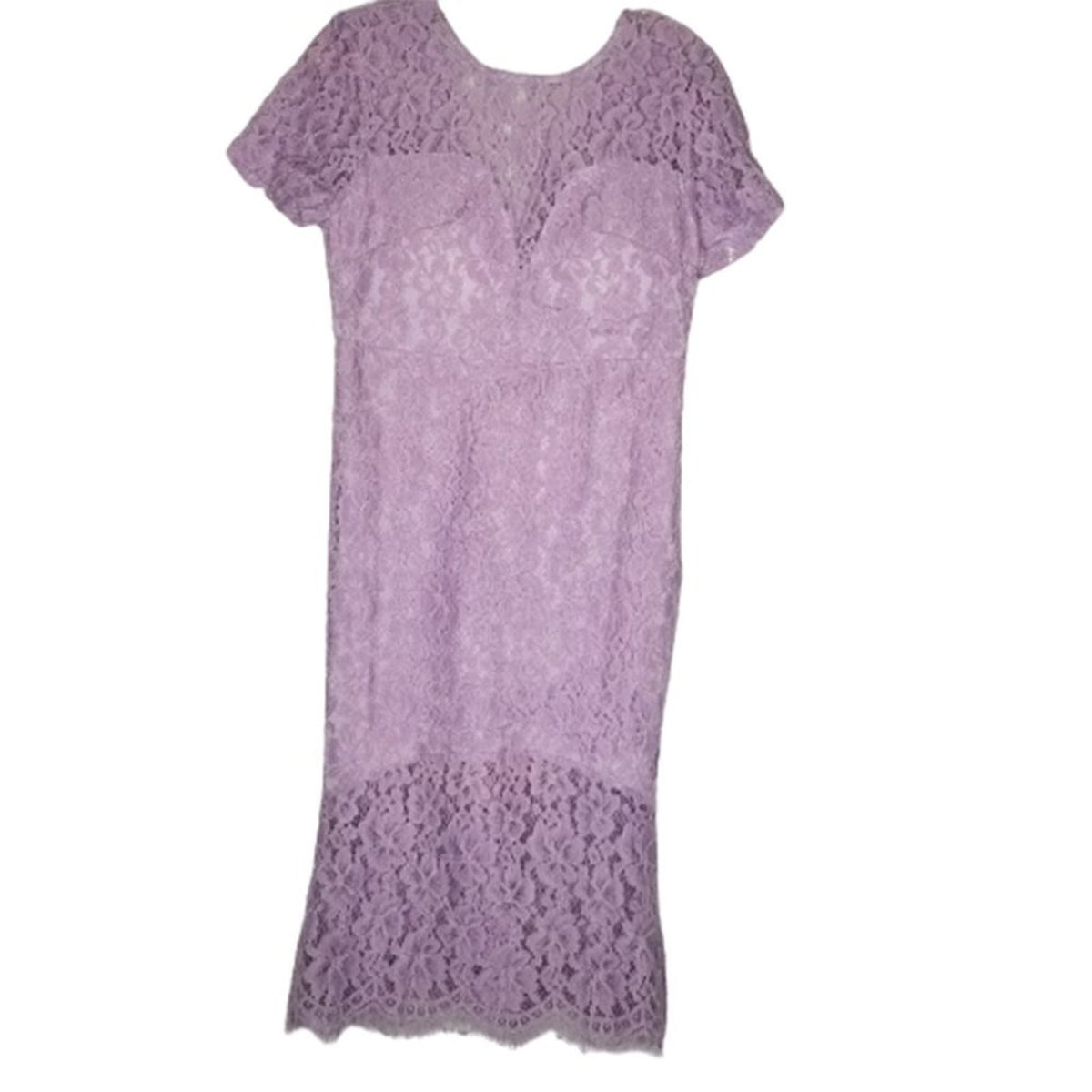 Few Moda Lace Flounce Fit Flare Dress LINED V-Neck Lavender Purple MED NEW Lilac