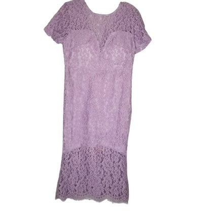 Few Moda Lace Flounce Fit Flare Dress LINED V-Neck Lavender Purple MED NEW Lilac