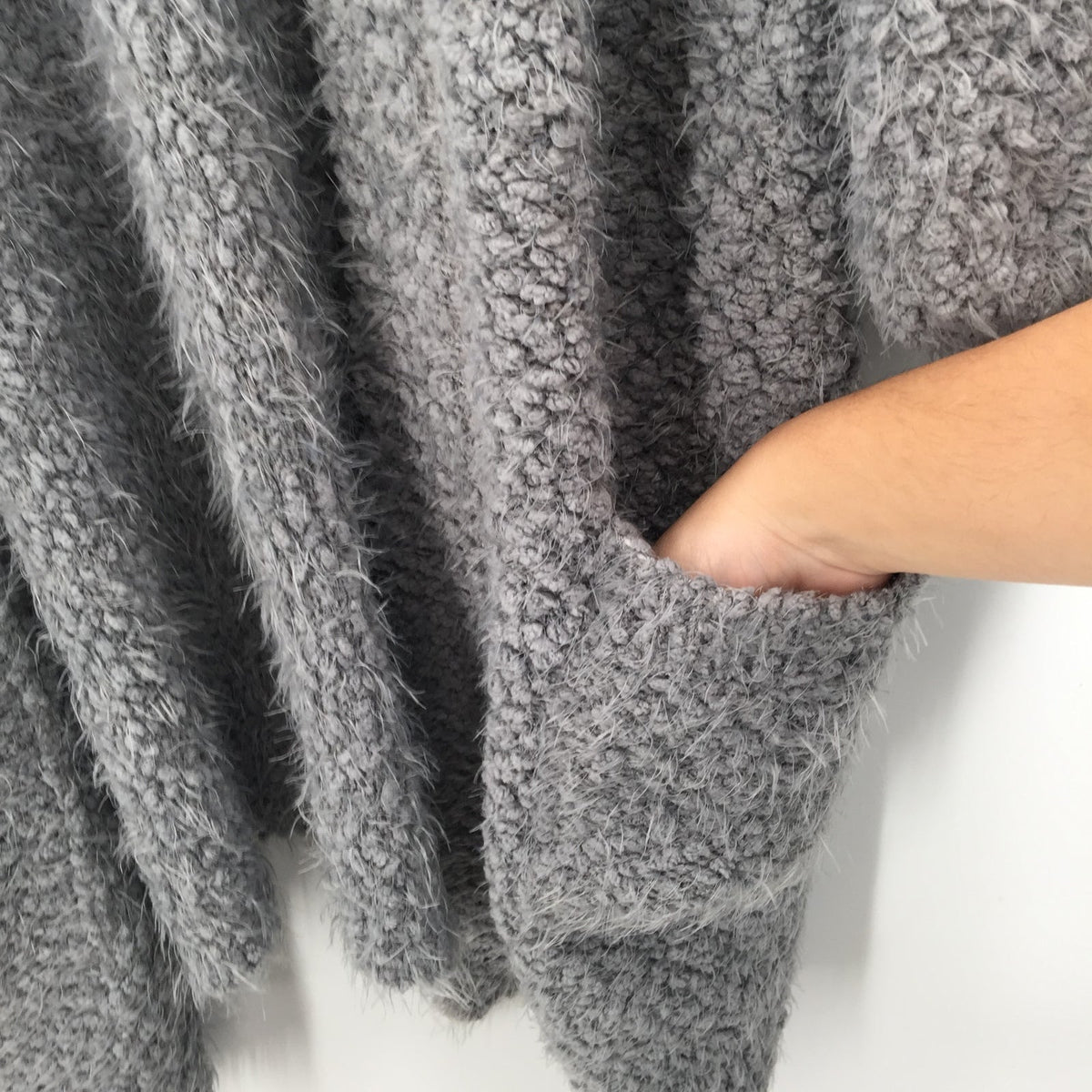 FRNCH Cardigan Sweater Open Front 3/4 Sleeve Two Pockets Solid Grey Small Medium