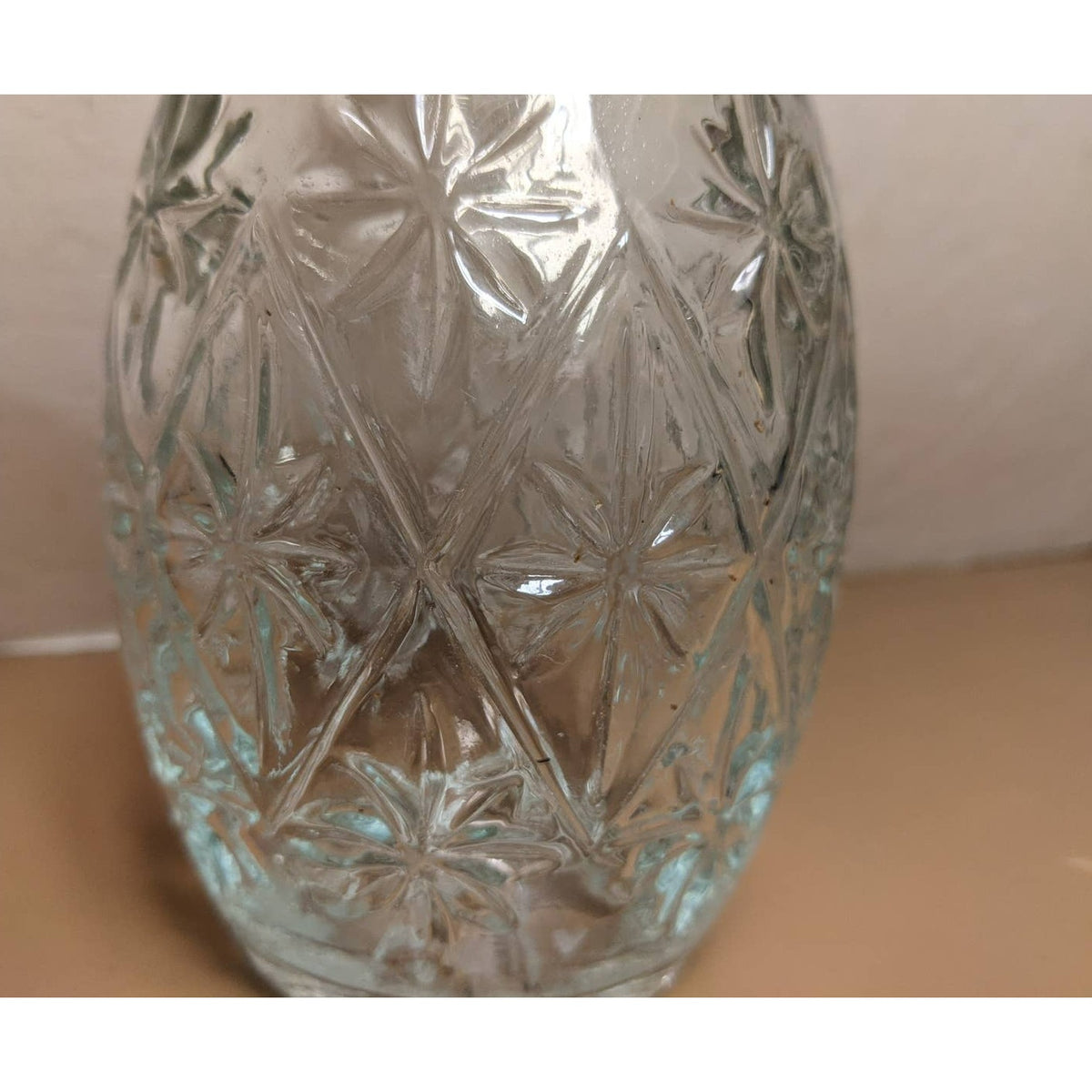 Vintage Mogen Wine Decanter Clear Pressed Glass with Stopper Label Attached