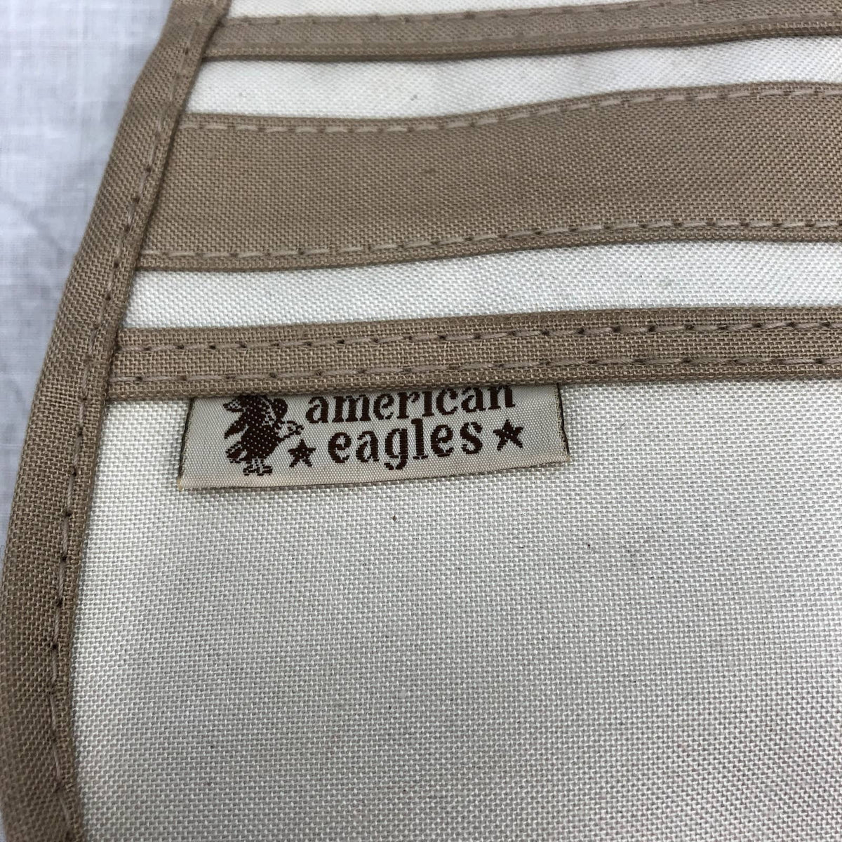 American Eagles Vintage Brown Cream Canvas Bag with Wooden Handles Top Handle