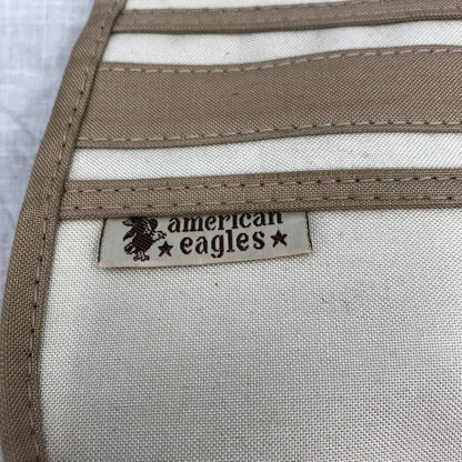 American Eagles Vintage Brown Cream Canvas Bag with Wooden Handles Top Handle