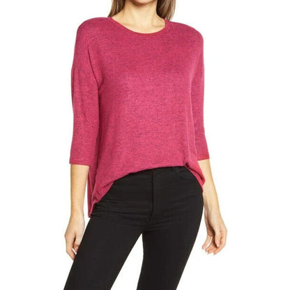 Bobeau Crisscross Split Back 3/4 Sleeve Top Sz XS/Extra Small Red Bud NWT
