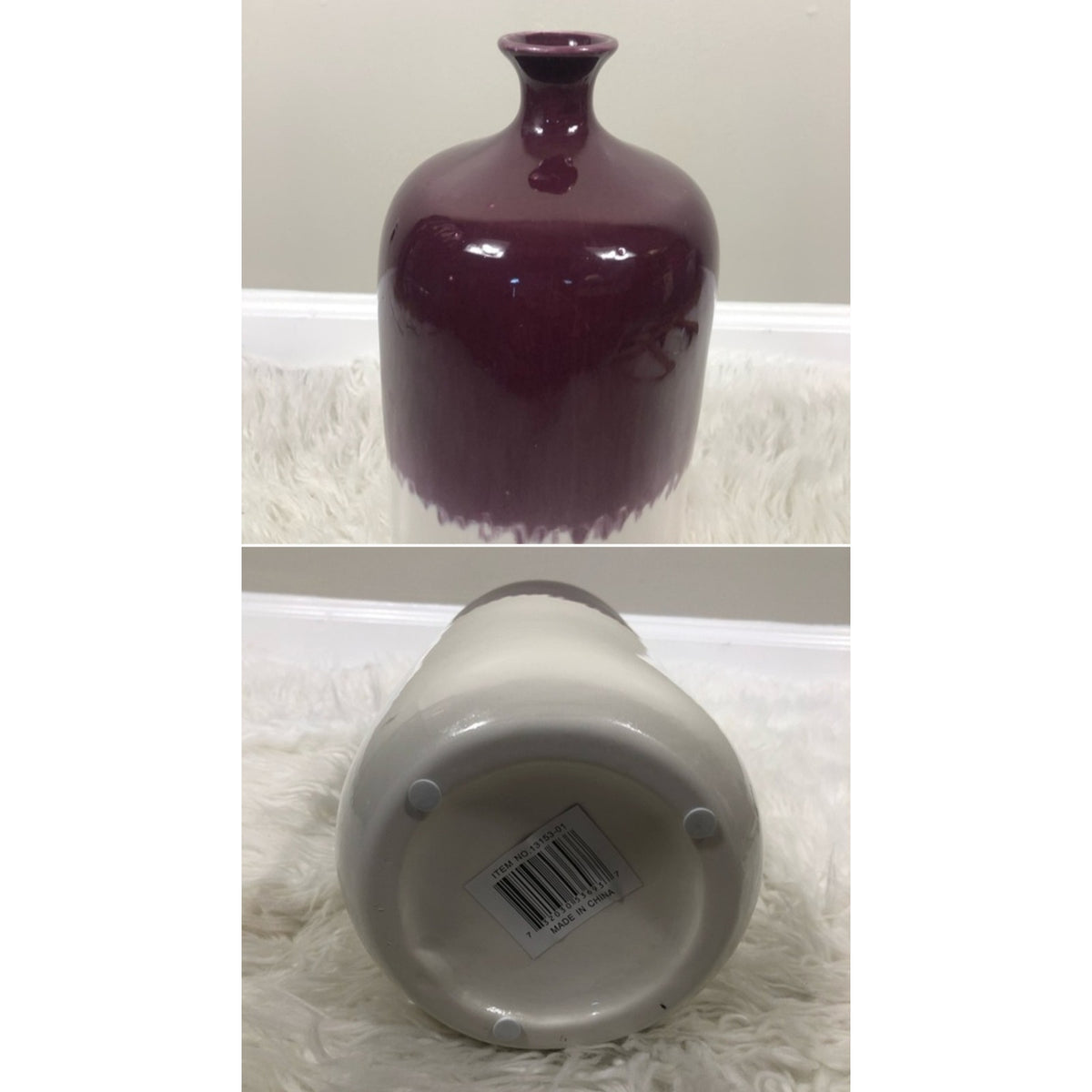 Sagebrook Home 15 in. Purple/White Ombre Vase Small Opening for Flowers NEW
