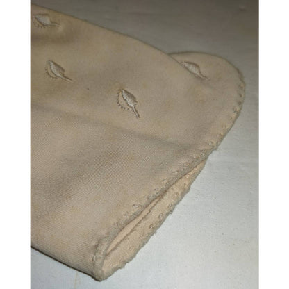 Vintage Ivory Cream Handsewn Shorties Embroidered Leaves Faux Doeskin Gloves