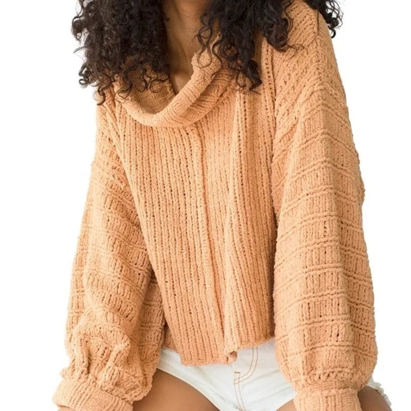 Free People NWT Be Yours Cowl Neck Sweater Size Large in Camel NWT Oversized NEW