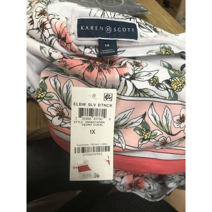 Karen Scott Women's Rebecca Floral Border-Print Top Boat Neckline Multi-Color 1X