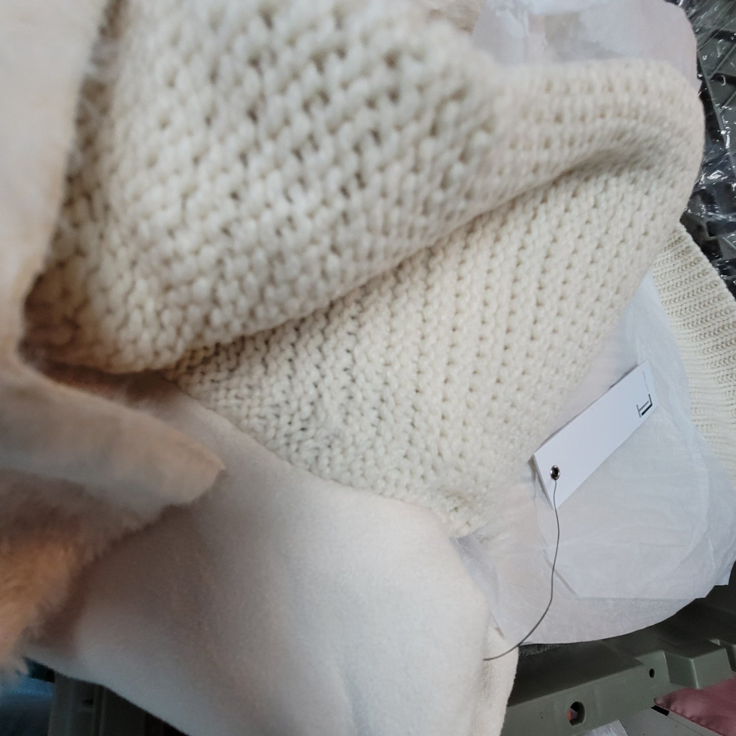 Love Token Open Front Faux Suede Knit Arms Back Jacket LT75-27 Medium Ivory