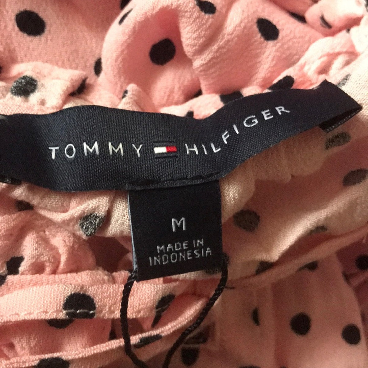 Tommy Hilfiger Pink Polka Dot V Neck Blouse Medium top Long sleeve girlie