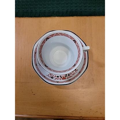 Wedgwood Kashmar Ironstone England Tea Coffee Cup and Saucer Set DISHES blue Red