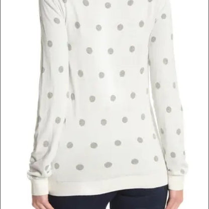 J. Crew Ivory Grey Polka Dot Crew Neck Pullover Size Small