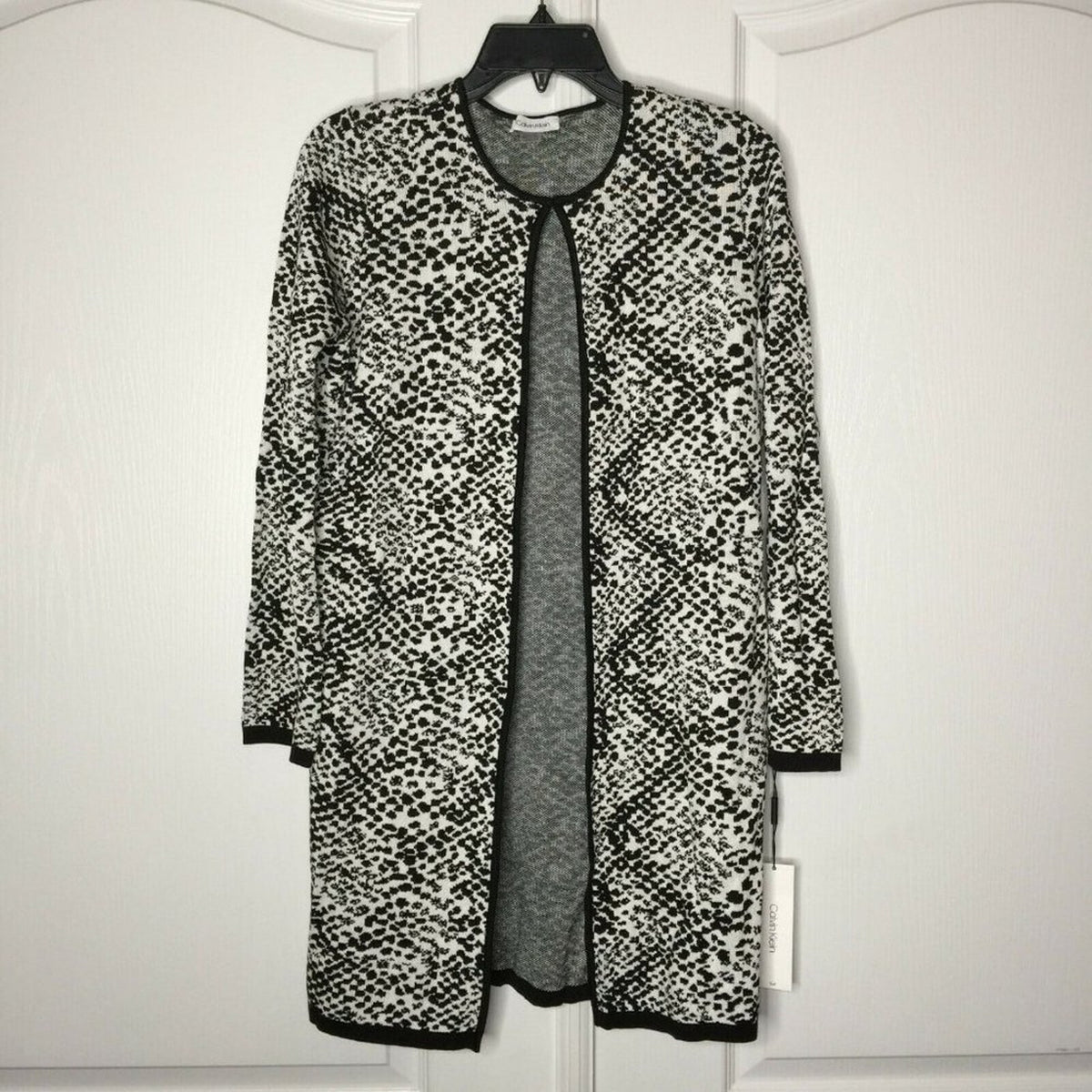 Calvin Klein Cardigan Sweater Open XS Animel Print Straight Hem NEW OVERSIZED